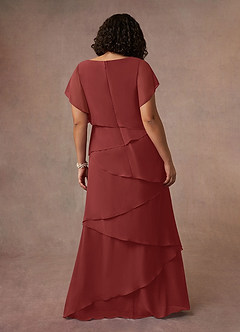 Azazie OHara Mère de la mariée Robes Robe Trapèze en Mousseline de soie Col V Terracotta image5