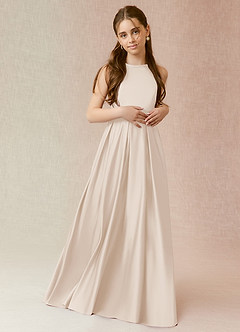 Azazie Arianthe Junior White Alabaster A-Line with Pockets Stretch Satin Dress image2