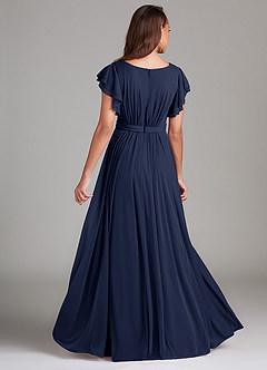 Azazie Daphne Modest Bridesmaid Dresses A-Line Ruched Mesh Floor-Length Dress image2