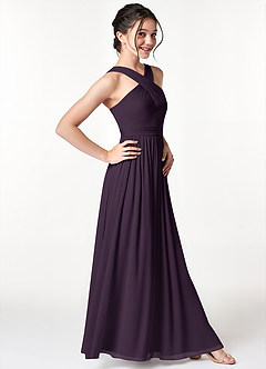 Azazie Jiya Junior Plum A-Line Pleated Mesh Dress image3