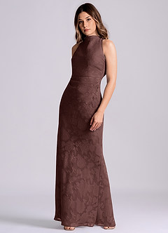 Azazie Evadne Venta Final Vestido de Blushing Pink de Devorado Floral de Corte Recto con Plisado image4