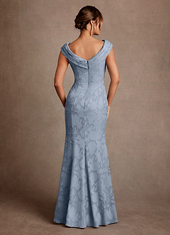 Azazie Aberdeen Mère de la mariée Robes Robe Fourreau en Blumen-Burnout Plissée Bleu Poussiéreux image2