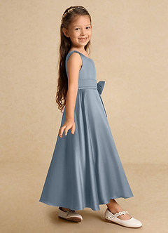 Azazie Lindy Flower Girl Dresses Dusty Blue A-Line Pleated Matte Satin Dress image5