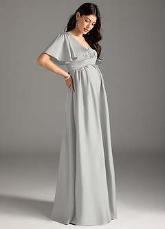 Azazie Verna Maternity Bridesmaid Dresses A-Line Ruched Stretch Satin Floor-Length Dress image6