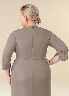 Azazie Rosena Final Sale Taupe Sheath Pleated Mesh Dress image12