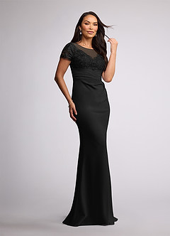 Azazie Susan Abiti per la Madre della Sposa Abito Tubino in Crepe Elasticizzato Pizzo Nero image2