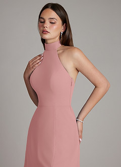 Azazie Myra Bridesmaid Dresses Dusty Rose A-Line High Neck Chiffon Dress image3