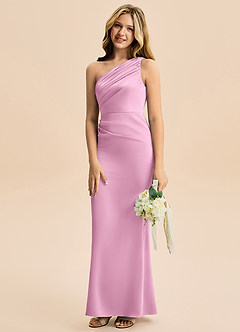 Azazie Akilah Junior Candy Pink Sheath Pleated Stretch Satin Dress image5