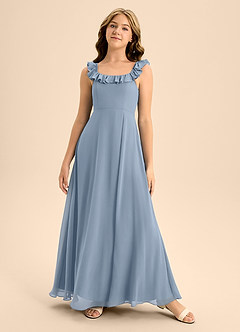 Azazie Callie Junior Dusty Blue A-Line Ruched Chiffon Dress image5