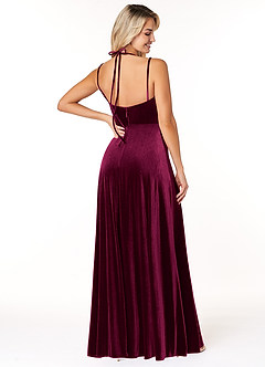 Azazie Sora Robes de demoiselle d'honneur Robe Trapèze en velours Dos nu avec nœud Cabernet image2