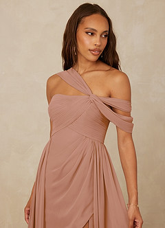 Christian Siriano Bridal for Azazie 1014 Bridesmaid Dresses Champagne Rose A-Line Off the Shoulder Chiffon Dress image7