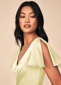 Azazie Soren 신부 들러리 드레스 A라인 주름진 스트레치 새틴 바닥 길이 드레스 image6