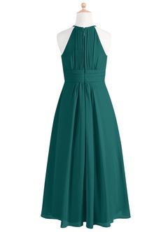 Azazie Bonnie Junior Peacock A-Line Pleated Chiffon Dress image6