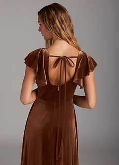 Azazie Bondi Bridesmaid Dresses Umber A-Line Side Slit Velvet Dress image2