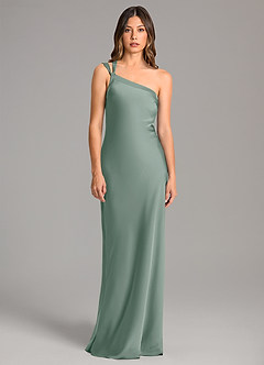 Azazie Monroe Bridesmaid Dresses Silver Sage Mermaid One Shoulder Stretch Satin Dress image4