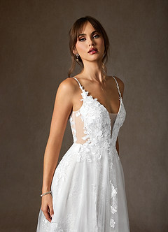 Azazie Monda Hochzeitskleider A-Linie Spitze Tüll Kleid Diamantweiß image7