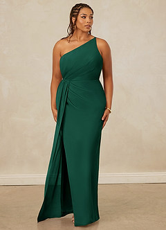 Christian Siriano Bridal for Azazie 1003 Bridesmaid Dresses Emerald Sheath One Shoulder Chiffon Dress image10