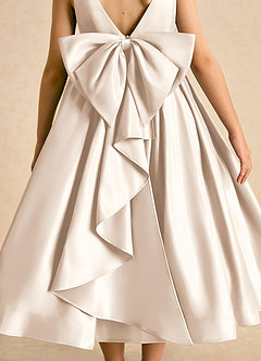 Azazie Cailee Flower Girl Dresses White Alabaster Ball-Gown Pleated Matte Satin Dress image7