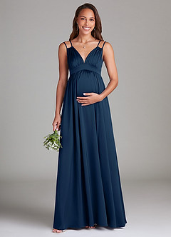 Azazie Emree Maternity Bridesmaid Dresses A-Line Stretch Satin Floor-Length Dress with Pockets image1