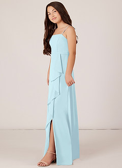 Azazie Kaylee Junior Cloud Blue A-Line with Belt Chiffon Dress image3