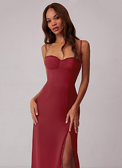 Barbie ♥ Azazie Bridesmaid Dresses Pomegranate Sheath Corset Chiffon Dress image4