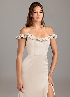 Azazie Callie Bridesmaid Dresses White Alabaster A-Line Ruched Stretch Satin Convertible Dress image8