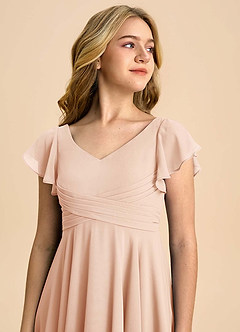 Azazie Caria Junior English Rose A-Line Pleated Chiffon Dress image4
