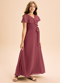 Azazie Lainey Junior Abito A-Line in Chiffon Con Tasche Merlot image1