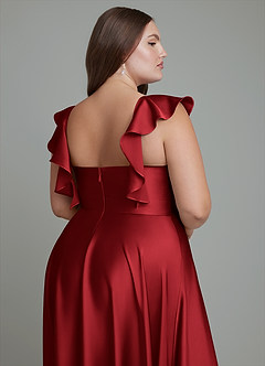 Azazie Leilani Robes de demoiselle d'honneur Robe Trapèze en Satin extensible Drapé Écarlate image16