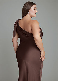 Azazie Yuanna Bridesmaid Dresses Ganache Mermaid One Shoulder Stretch Satin Dress image14