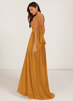 Azazie Gertrude Bridesmaid Dresses Butterscotch A-Line Lace Chiffon Dress image4