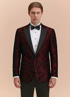 front Samuel Burgundy Floral Jacquard Peak Lapel Tuxedo Jacket