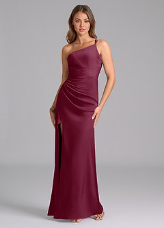 Azazie Eren Bridesmaid Dresses Mulberry Mermaid One Shoulder Stretch Satin Dress image2