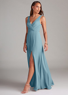 Azazie Nelly Bridesmaid Dresses Moody Blue A-Line Pleated Chiffon Dress image4