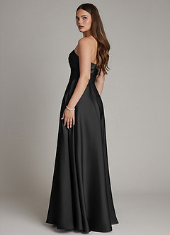 Azazie Meleena Bridesmaid Dresses Black A-Line Strapless Stretch Satin Dress image3