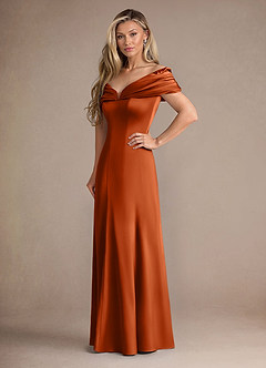 Azazie Auberdeen Mother of the Bride Dresses Burnt Orange Mermaid Pleated Stretch Satin Dress image4