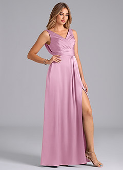 Azazie Karina Bridesmaid Dresses Candy Pink A-Line Pleated Stretch Satin Dress image5