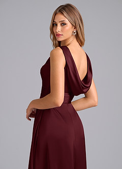Azazie Karina Bridesmaid Dresses Cabernet A-Line Pleated Stretch Satin Dress image2
