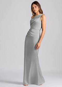 Azazie Akilah 신부 들러리 드레스 인어 한쪽 어깨 스트레치 새틴 바닥 길이 드레스 image5