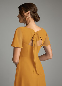 Azazie Kimber Bridesmaid Dresses Butterscotch A-Line Flounce Sleeve Chiffon Dress image8