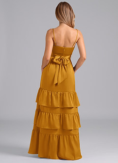 Azazie Nathalia Bridesmaid Dresses Butterscotch A-Line Pleated Stretch Satin Dress image6
