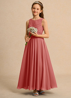 Azazie Ducky Junior Formal vestidos de niña de las flores Vestido de Rosa Antigua de Gasa de Corte en A con Plisado image6