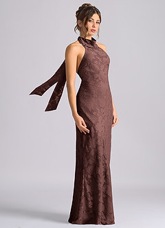 Azazie Velli Vestidos de damas de honor Vestido de Expresado de Devorado Floral de Corte Sirena con Cuello Alto image4