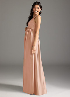 Azazie Yetta Maternity Bridesmaid Dresses A-Line Pleated Stretch Satin Floor-Length Dress image4