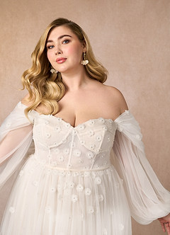 Azazie Airellie Hochzeitskleider A-Linie Schulterfrei Tüll Kleid Diamantweiß Nude image13