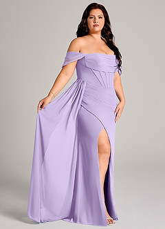 Azazie Amyra Bridesmaid Dresses Lilac Sheath Off the Shoulder Chiffon Convertible Dress image11