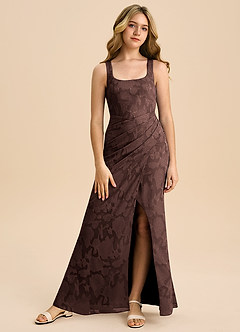 Azazie Mero Junior Abito Tubino in Burnout Floreale Plissettato Ganache image4