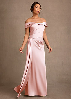 Azazie Beah 신부의 어머니 드레스 쉬스 오프 더 숄더 스트레치 새틴 플로어 길이 드레스 image2