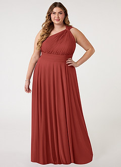 Azazie Charlize Robes de demoiselle d'honneur Robe Trapèze en Maille Ue épaule Terracotta image6