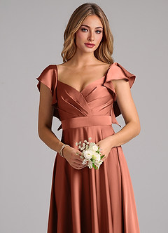 Azazie Leilani Bridesmaid Dresses Clay A-Line Ruched Stretch Satin Dress image5